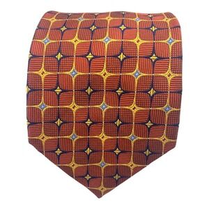 Jos A Bank Signature Collection Silk Tie Geometric Pattern Bronze Yellow Blue